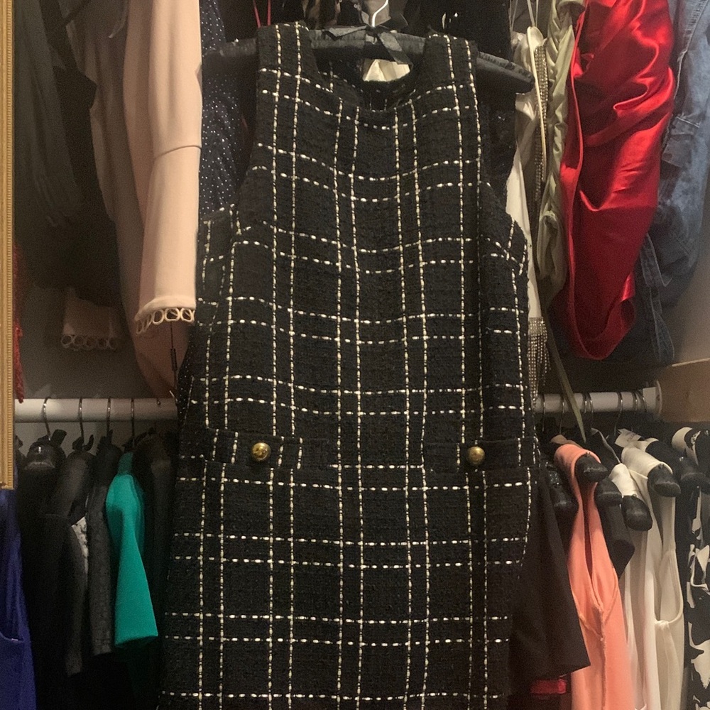Black and White Plaid Sleeveless Dress